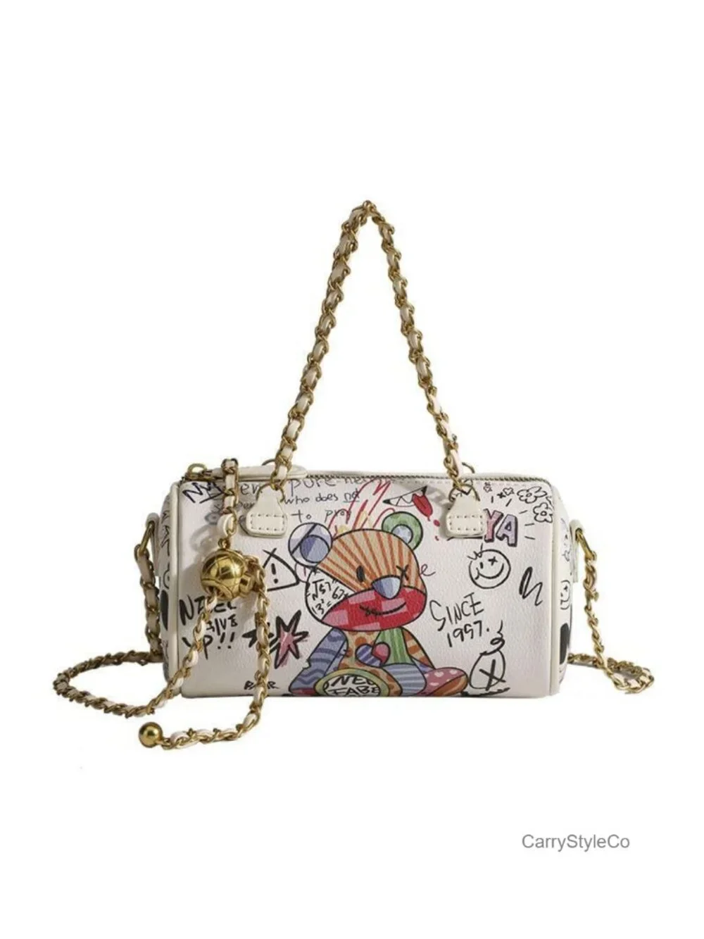 Graffiti Crossbody Bag, PU Leather Mini Shoulder Purse, Chain Bag for Women